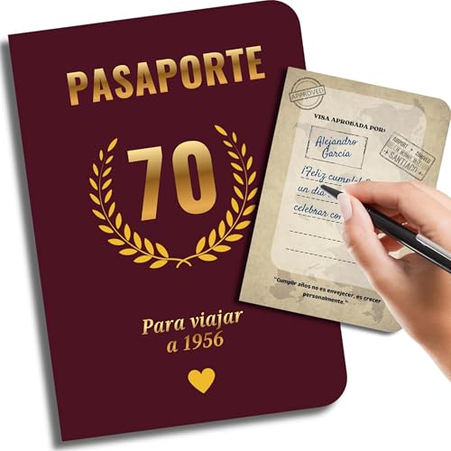 EQUIK PRODUCTS Tarjeta para 70 años | Pasaporte libro de firmas para hombre y mujer | Libro de...