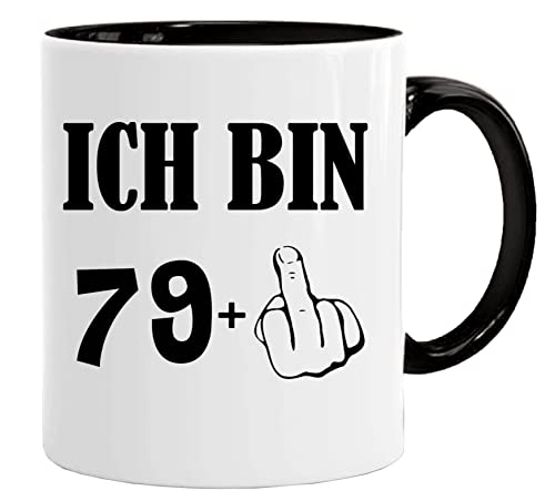 Taza de cumpleaños con texto divertido y resaca con dedo apestoso – Ich Bin 79+ – Taza/taza...