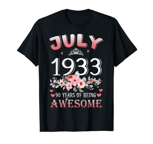 90 años de edad, hecho en julio de 1933, regalo de cumpleaños 90 Camiseta