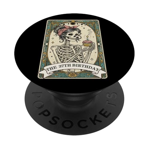 Tarjeta de Tarot para Celebración del 37 Cumpleaños Mujer Esqueleto PopSockets PopGrip Adhesivo