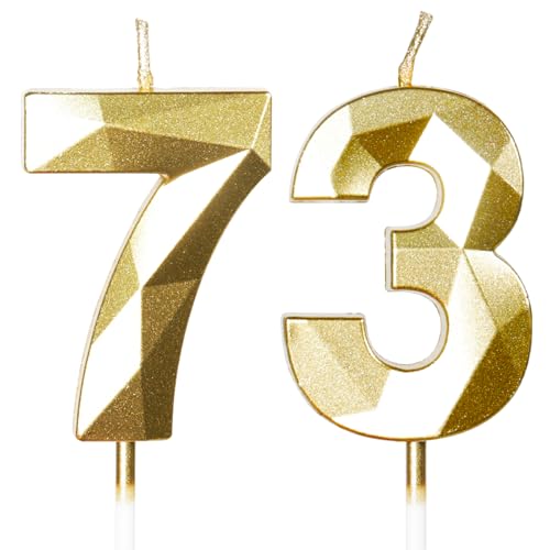 Yiran Velas de cumpleaños número 73, velas doradas con el número 73, decoraciones para tartas...