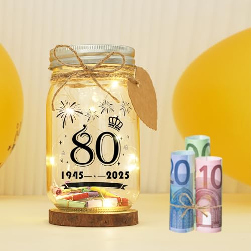 Seutgjie Regalos Originales de 80 Cumpleaños Decoracion 80 Cumpleaños Mujer Hombre 1945 a 2025 Luz...