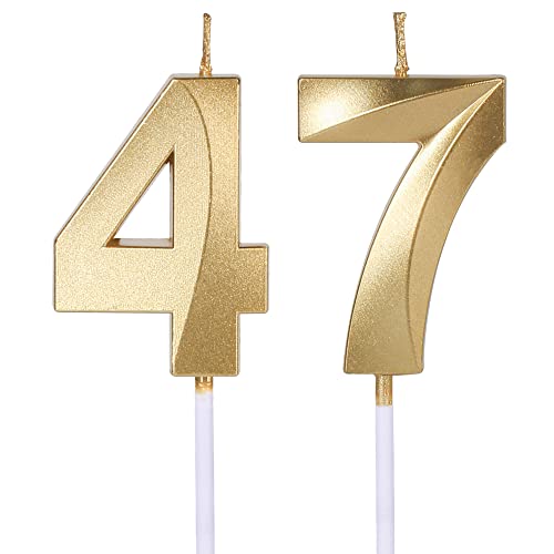 Velas doradas de 47 y 74 cumpleaños para tartas, número 47 74 velas para decoración de pastel...