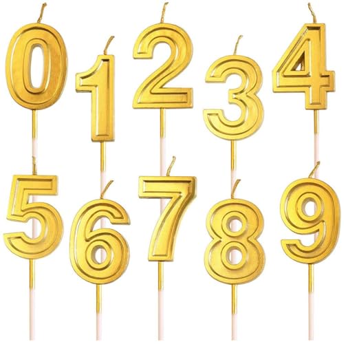 Velas con números,10 unidades número 0-9 cumpleaños números pastel velas, Velas doradas con...