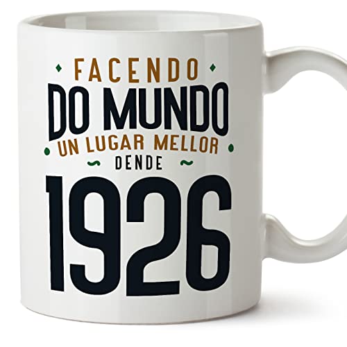 MUGFFINS Tazas 1926 Cumpleaños - En Gallego - Facendo do Mundo un Lugar Mellor - 11 oz / 330 ml -...
