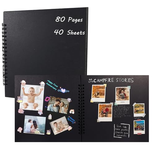 Solinorex Album Fotos Para Pegar y Escribir - Album Scrapbook 20 X 20 cm, Cuaderno Hojas Negras 80...