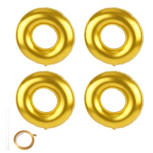 4uds Globos Dorados Fiesta Cumpleaños, 71cm Globos Grandes Anillo Dorado para Niños Cumpleaños...