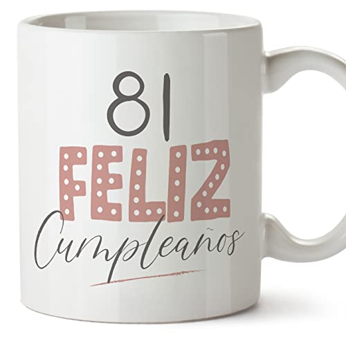 MUGFFINS Tazas 81 Cumpleaños - En Español - ¡Feliz Cumpleaños! Rosa - 11 oz / 330 ml - Regalo...