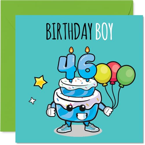 Tarjetas de cumpleaños número 46 para hombre, diseño de tarta de cumpleaños con globos de 145 mm