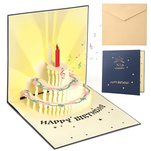 GeeRic Tarjeta Felicitacion Cumpleanos 3D,Tarjeta Cumpleaños Original con Musica y Luz, Tarjeta de...