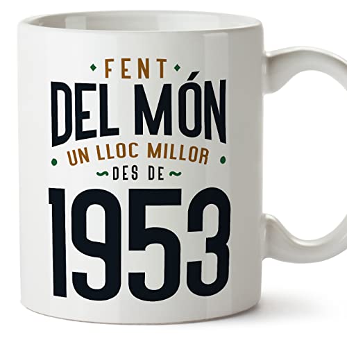MUGFFINS Tazas 1953 Cumpleaños - En Catalán - Fent del Món un Lloc Millor - 11 oz / 330 ml - Regalo original y divertido