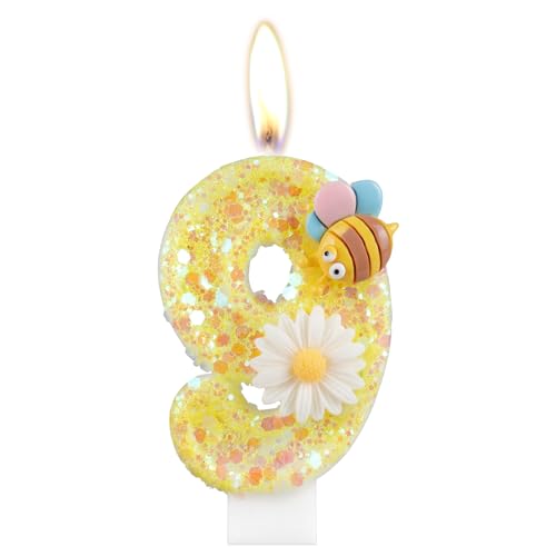 Velas Cumpleaños Originales, Velas de Cumpleaños Numeros 9, Abejas y Flores Decoracion Tartas...