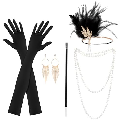 KEWUZY 5pcs Accesorios Años 20 Mujer, Disfraz de Los Años 20 para Mujer, Great Gatsby de...