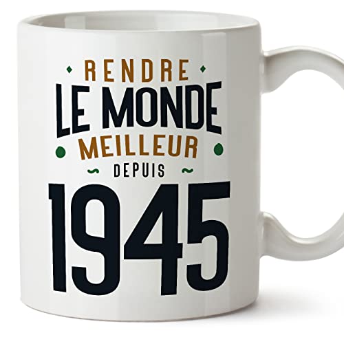 MUGFFINS Tazas 1945 Cumpleaños - En Francés - Rendre le Monde Meilleur - 11 oz / 330 ml - Regalo...