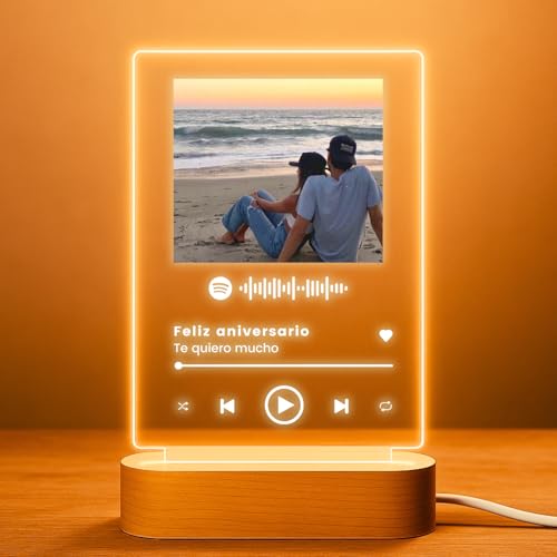 Cristal Plaque - Lámpara Personalizada con Foto y Canción Spotify | Placa Personalizada con Luz...