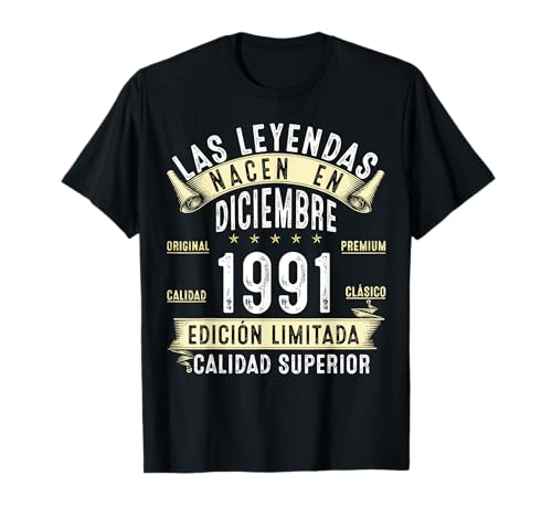 34 Años Cumpleaños Las Leyendas nacen en diciembre de 1991 Camiseta
