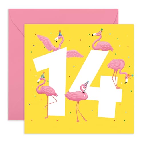 CENTRAL 23 Tarjeta de 14 cumpleaños para niña, flamenco de 14 años, tarjeta de feliz 14...