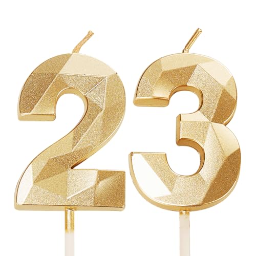 Velas de cumpleaños número 23, velas doradas con el número 23, para niñas, niños, ella, él,...