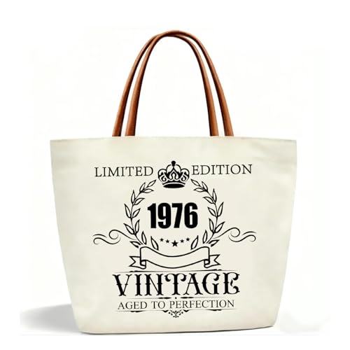Bolsa de lona para 50 regalos de cumpleaños para mujeres, bolso vintage 1976, bolso de lona para...