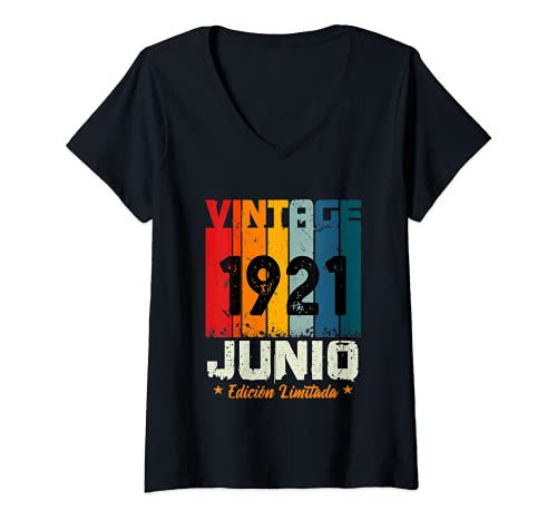 Mujer Vintage Junio 1921 Hombre Mujer 100 Años Cumpleaños Regalo Camiseta Cuello V