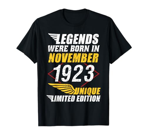 Cumpleaños Noviembre 1923 Edición Limitada Regalo Vintage Camiseta