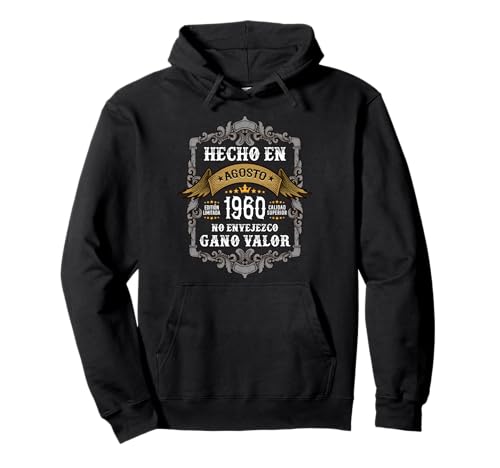 Cumpleaño 65 Años Hombre Hecho en agosto 1960 Vintage Regalo Sudadera con Capucha