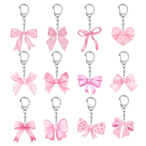 SHOFUL 12 llaveros de acrílico para teléfono móvil, diseño de lazo rosa, para decoración de...