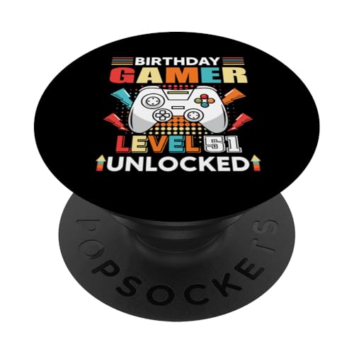 Gamer Level 51 Desbloqueado 51 Cumpleaños Gamer Gaming 51 Años PopSockets PopGrip Adhesivo