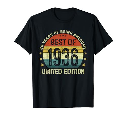 Best Of 1936 Edición Limitada 88 Años Cumpleaños Hombre 1936 Camiseta