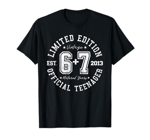 Adolescente 13 Cumpleaños 6+7 = 13 años Niños Niñas Vintage Camiseta