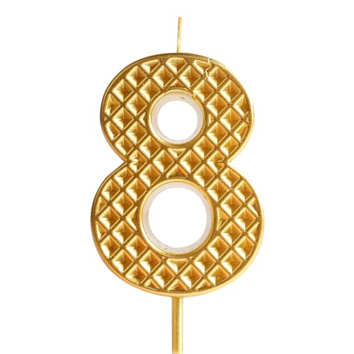Velas Cumpleaños Numeros 8, Waffle Patrón Velas Cumpleaños Originales, Dorado Decoracion de...