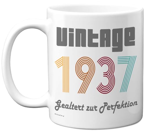 Taza de cerámica de 325 ml, apta para lavavajillas, diseño vintage de 1937 con texto 'Vintage 1937...