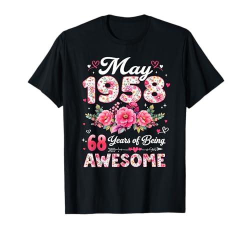 68 años Mayo 1958 Floral 68 cumpleaños Hombres Mujeres Camiseta