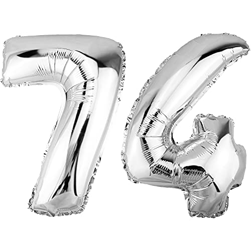 DekoRex Globo plateado de 82 cm para cumpleaños, bodas (número 74)