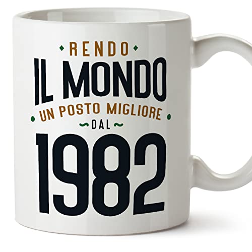 MUGFFINS Tazas 1982 Cumpleaños - En Italiano - Rendo il Mondo un Posto Migliore - 11 oz / 330 ml -...