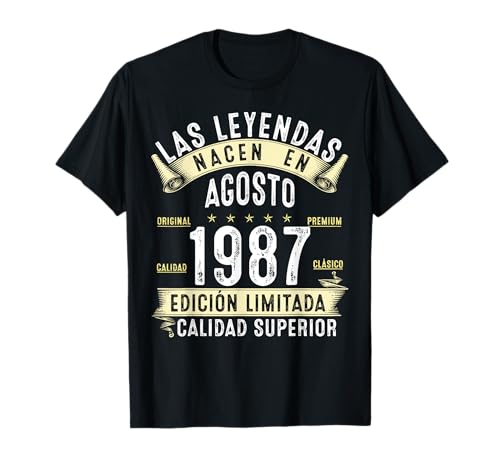 38 Años Cumpleaños Hombre Las Leyendas nacen en Agosto 1987 Camiseta