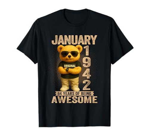 84 años enero 1942 Teddy Bear 84 cumpleaños Hombres Mujeres Camiseta