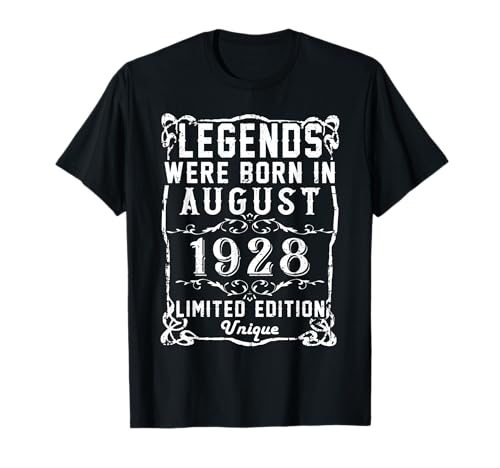 Cumpleaños Agosto 1928 Edición Limitada Regalo Legend August Camiseta