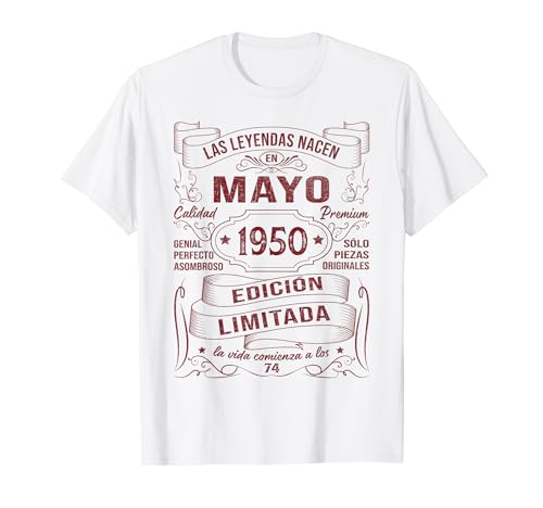 Las Leyendas Nacen En Mayo 1950 Regalo Hombre 74 Años Camiseta