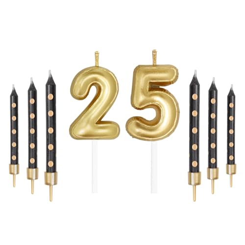 mciskin Juego de velas con números dorados con puntos negros, velas de feliz cumpleaños 25/52 para...