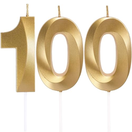 Velas de cumpleaños con números 100, velas doradas para cumpleaños, decoración 3D, velas de...