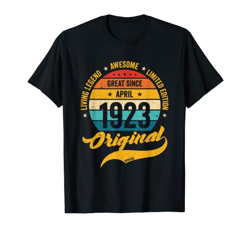 Retro 100 Años Abril 1923 Cumpleaños Vintage Bday Classic Camiseta