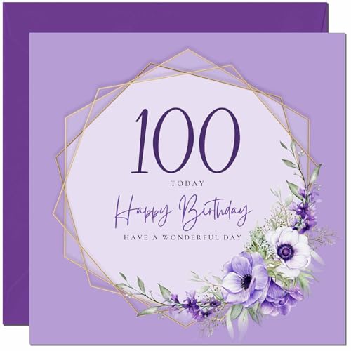 Tarjeta de cumpleaños número 100 para hombres y mujeres, hermosa tarjeta de cumpleaños floral...