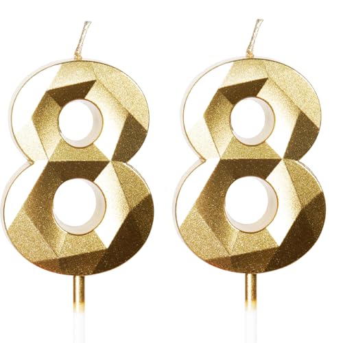 Velas de Cumpleaños 88 Años Dorado, Decoraciones para Hombres y Mujeres, Número 88 3D para Tarta,...