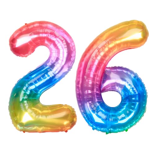 Ponmoo Foil Globo Número 26 62 Neón Arcoíris 40' (101cm), Inflable Helio o aire, Gigante Numeros...