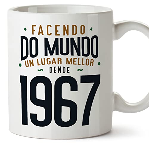 MUGFFINS Tazas 1967 Cumpleaños - En Gallego - Facendo do Mundo un Lugar Mellor - 11 oz / 330 ml -...