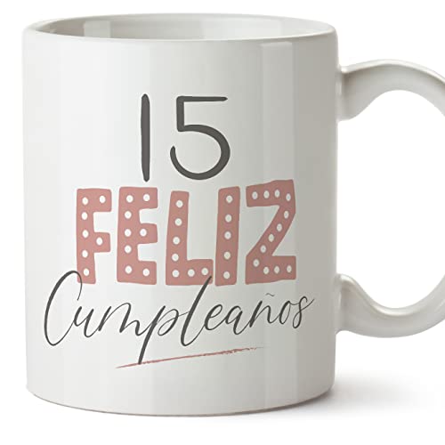 MUGFFINS Tazas 15 Cumpleaños - En Español - ¡Feliz Cumpleaños! Rosa - 11 oz / 330 ml - Regalo...