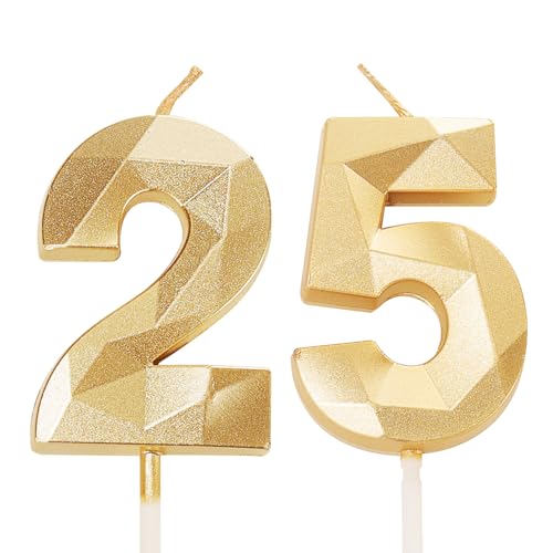 Velas de cumpleaños número 25, velas doradas con el número 25, para niños, niñas, ella, él,...