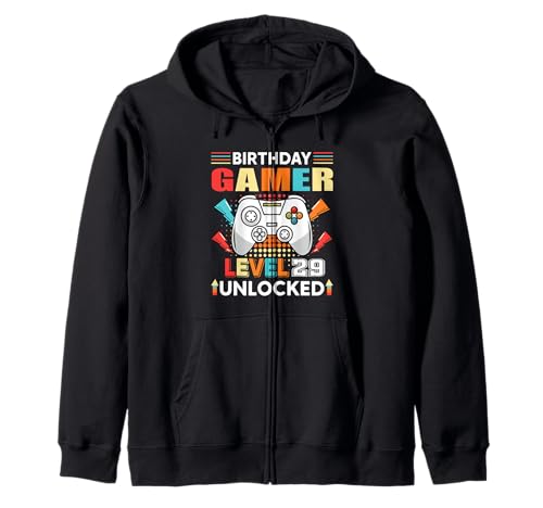 Gamer Level 29 Desbloqueado 29 Cumpleaños Gamer Gaming 29 Años Sudadera con Capucha
