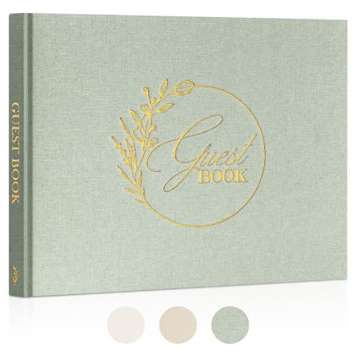 Lanpn Libro de Visitas de Boda en Blanco, Libro Firmas Boda de Lino, Libros de Firmas para Bodas,...